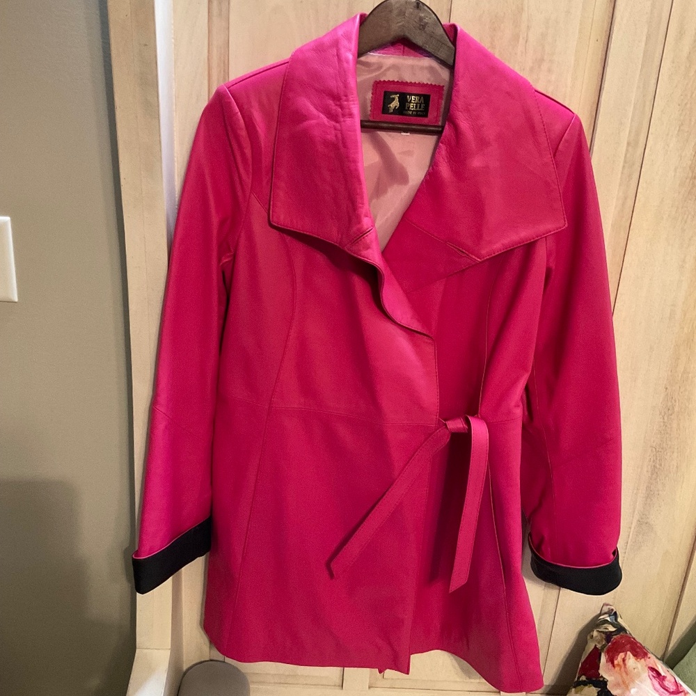 Vera Pelle Bright Pink Italian Leather Jacket – Size 48 (US Medium/Large) $150